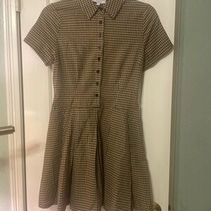 Brown Checkered Short Sleeve Dress